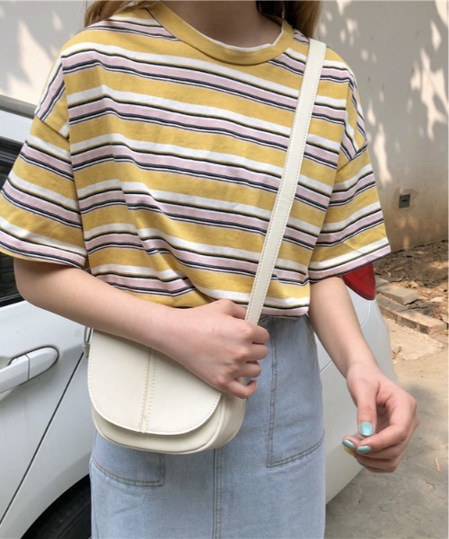 ARCADE(アーケード)の「オーバーサイズ マルチボーダー Tシャツ 半袖 【-ARCADE Limited Line-】(Tシャツ/カットソー・レディース・イエロー/ネイビー・FREE)」の11枚目の写真