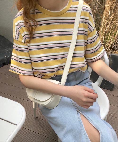 ARCADE(アーケード)の「オーバーサイズ マルチボーダー Tシャツ 半袖 【-ARCADE Limited Line-】(Tシャツ/カットソー・レディース・イエロー/ネイビー・FREE)」の12枚目の写真