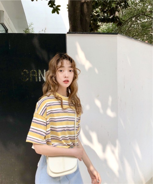 ARCADE(アーケード)の「オーバーサイズ マルチボーダー Tシャツ 半袖 【-ARCADE Limited Line-】(Tシャツ/カットソー・レディース・イエロー/ネイビー・FREE)」の13枚目の写真
