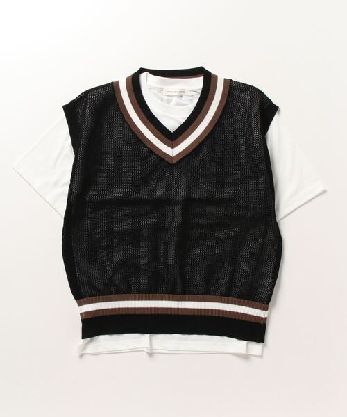 GLOSTER（グロスター）の「【Tシャツ＋ベストの2点セット】チルデンニットベスト レイヤード（ベスト・メンズ・チャコールグレー/アイボリー/ブラック・M/L/S）」の8枚目の写真