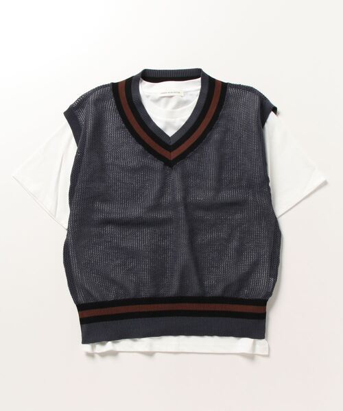GLOSTER（グロスター）の「【Tシャツ＋ベストの2点セット】チルデンニットベスト レイヤード（ベスト・メンズ・チャコールグレー/アイボリー/ブラック・M/L/S）」の7枚目の写真