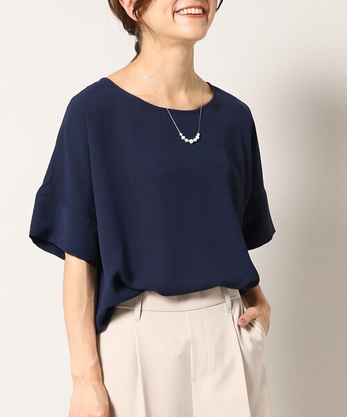 【接触冷感/イージーケア】さらさらぷるんワイドスリーブ裾ゴムブラウス