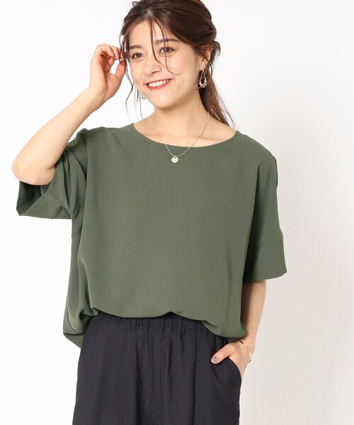 【接触冷感/イージーケア】さらさらぷるんワイドスリーブ裾ゴムブラウス