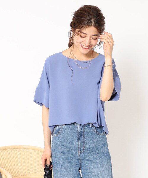 【接触冷感/イージーケア】さらさらぷるんワイドスリーブ裾ゴムブラウス