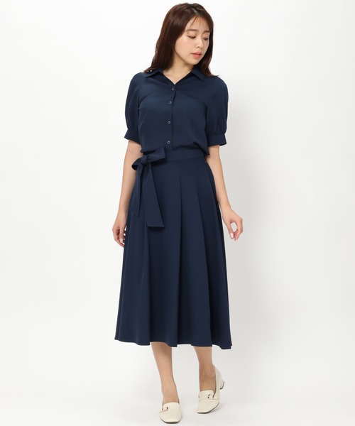 MISCH MASCH(ミッシュマッシュ)の「■2023春夏新作■パフ袖シャツスカートセットアップ/MM327432(シャツワンピース・レディース・ブルー/モカ/ネイビー・フリ-)」の1枚目の写真