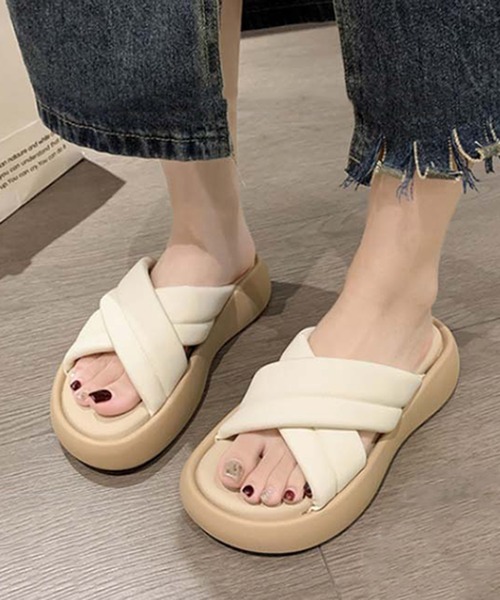 ♠【NEW】クロス ネットアッパー サンダル 2色 2カラー 厚底 サンダル スリッパ 23.5～25.5cm 2way クロックス