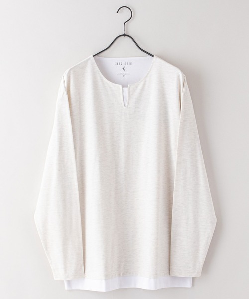 JEANS MATE(ジーンズメイト)の「汗染みの目立たないTシャツ ZEROSTAIN ゼロステイン 撥水性 UVカット 紫外線対策 防汚 フェイクレイヤード ビッグシルエット ロンT(Tシャツ/カットソー・メンズ・チャコールグレー/ホワイト/ブルー/オフホワイト/ブラック/グリーン・MEDIUM/LARGE/X-LARGE)」の8枚目の写真