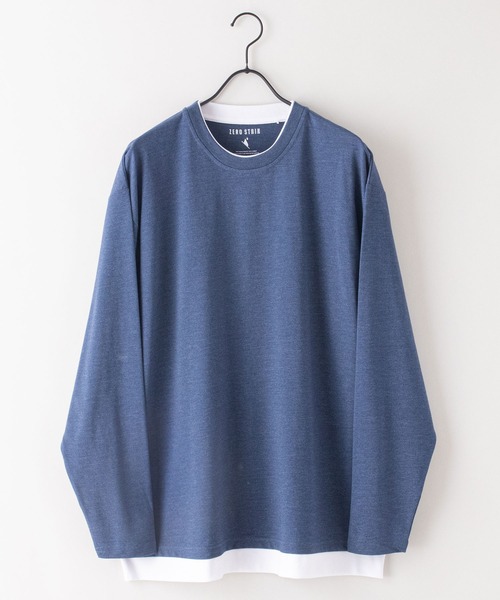 JEANS MATE(ジーンズメイト)の「汗染みの目立たないTシャツ ZEROSTAIN ゼロステイン 撥水性 UVカット 紫外線対策 防汚 フェイクレイヤード ビッグシルエット ロンT(Tシャツ/カットソー・メンズ・チャコールグレー/ホワイト/ブルー/オフホワイト/ブラック/グリーン・MEDIUM/LARGE/X-LARGE)」の12枚目の写真