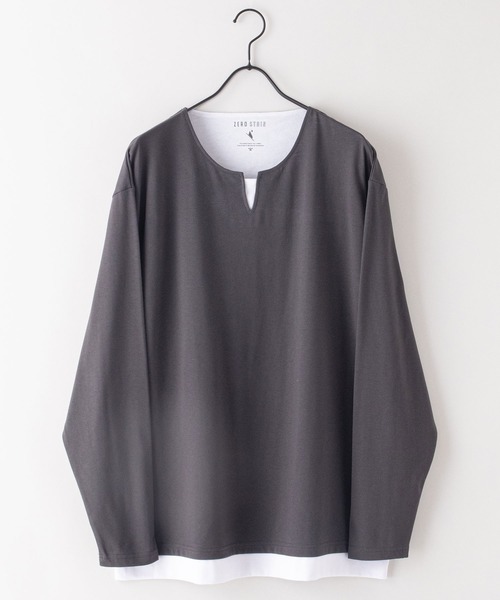 JEANS MATE(ジーンズメイト)の「汗染みの目立たないTシャツ ZEROSTAIN ゼロステイン 撥水性 UVカット 紫外線対策 防汚 フェイクレイヤード ビッグシルエット ロンT(Tシャツ/カットソー・メンズ・チャコールグレー/ホワイト/ブルー/オフホワイト/ブラック/グリーン・MEDIUM/LARGE/X-LARGE)」の10枚目の写真