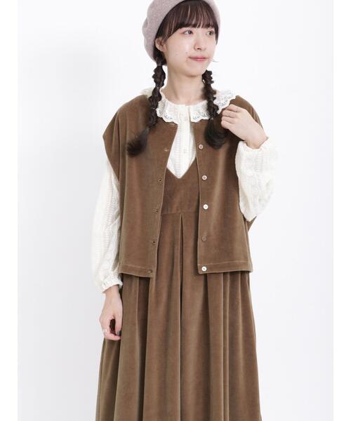 Samansa Mos2（サマンサ モスモス）の「前後着カットベロアベスト（ベスト・レディース・ブラック/ベージュ/グリーン・F）」の3枚目の写真