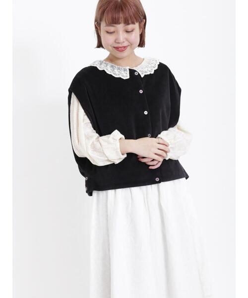 Samansa Mos2（サマンサ モスモス）の「前後着カットベロアベスト（ベスト・レディース・ブラック/ベージュ/グリーン・F）」の4枚目の写真