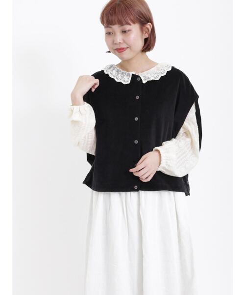 Samansa Mos2（サマンサ モスモス）の「前後着カットベロアベスト（ベスト・レディース・ブラック/ベージュ/グリーン・F）」の9枚目の写真