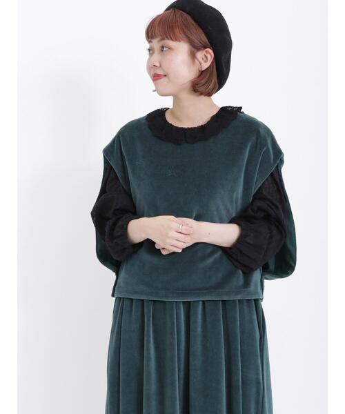 Samansa Mos2（サマンサ モスモス）の「前後着カットベロアベスト（ベスト・レディース・ブラック/ベージュ/グリーン・F）」の12枚目の写真