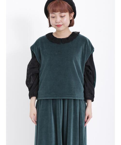 Samansa Mos2（サマンサ モスモス）の「前後着カットベロアベスト（ベスト・レディース・ブラック/ベージュ/グリーン・F）」の18枚目の写真