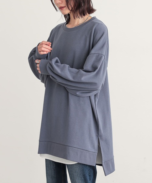 osharewalker（オシャレウォーカー）の「『ゆるっとロングスウェット』（スウェット・レディース・グレイッシュベージュ/ブラック/グレイッシュブルー/ボルドー/ラベンダー/チャコール・FREE）」の4枚目の写真