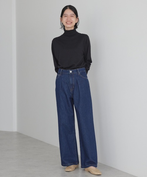 AMERICAN HOLIC(アメリカンホリック)の「【WEB限定】フロントタックワイドデニム(+3cm)(デニムパンツ・レディース・ワンウォッシュ/ベージュ・XS/M/S/L)」の4枚目の写真