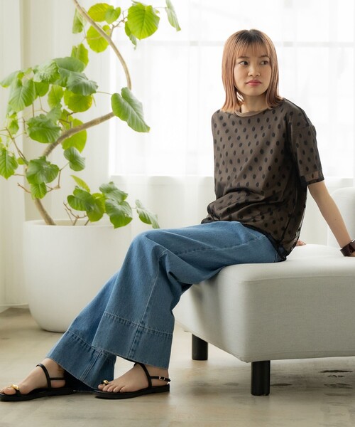 美品 デミルクス ビームス 上品ワイドパンツ センタープレスパンツ Demi-Luxe BEAMS（デミルクス ビームス）クロップド ワイド