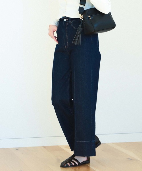 美品 デミルクス ビームス 2万円 ワイドパンツ センタープレスパンツ グレー センタープレス ワイドデニムパンツ（S～M）（デニムパンツ
