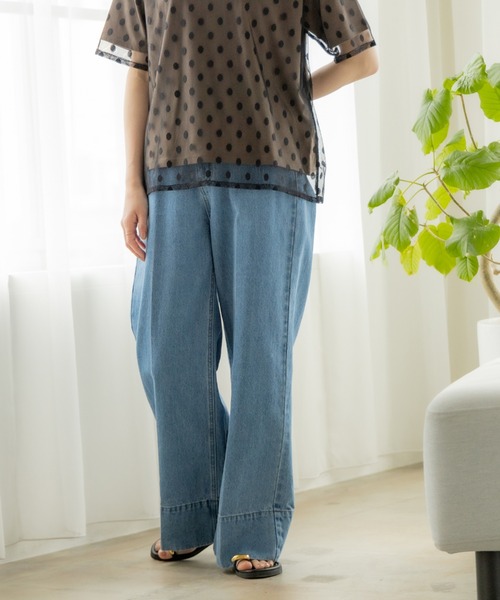 センタープレス ワイドデニムパンツ（S～M）（デニムパンツ