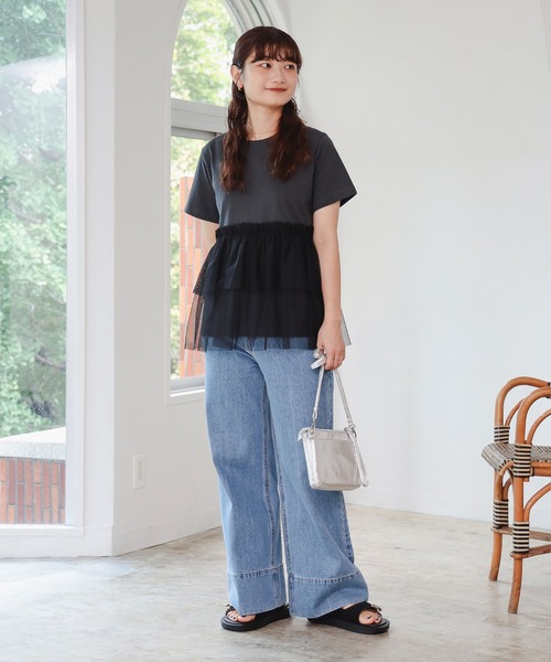 センタープレス ワイドデニムパンツ（S～M）（デニムパンツ
