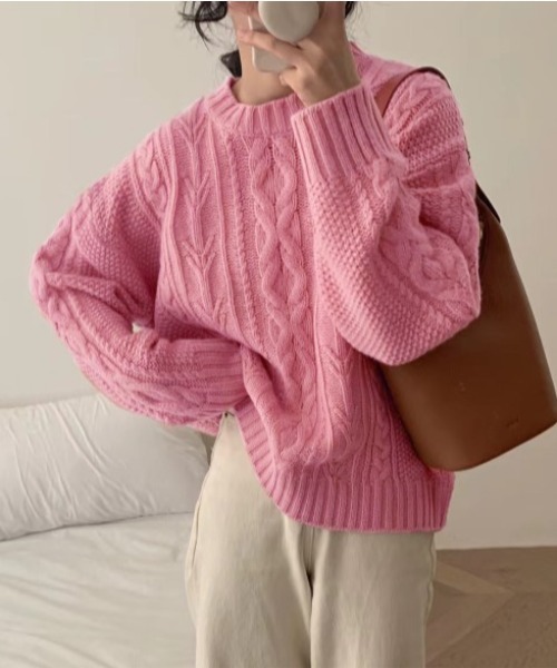 sorule（ソルレ）の「ケーブルニット（ニット/セーター・レディース・アイボリー/ワインレッド/ピンク・FREE）」の3枚目の写真