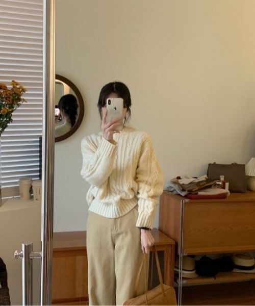 sorule（ソルレ）の「ケーブルニット（ニット/セーター・レディース・アイボリー/ワインレッド/ピンク・FREE）」の5枚目の写真