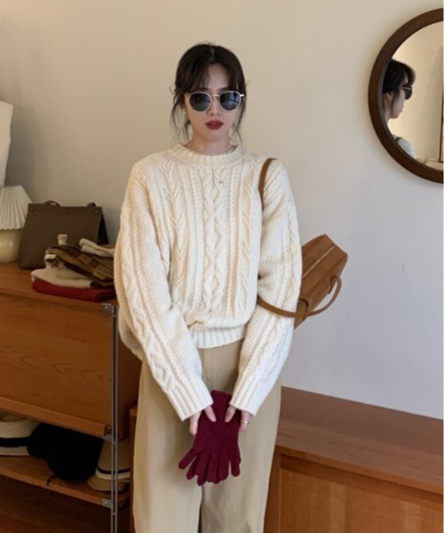 sorule（ソルレ）の「ケーブルニット（ニット/セーター・レディース・アイボリー/ワインレッド/ピンク・FREE）」の4枚目の写真