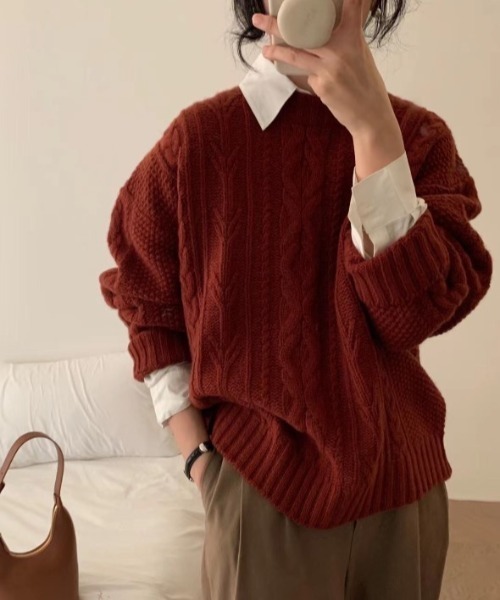 sorule（ソルレ）の「ケーブルニット（ニット/セーター・レディース・アイボリー/ワインレッド/ピンク・FREE）」の7枚目の写真