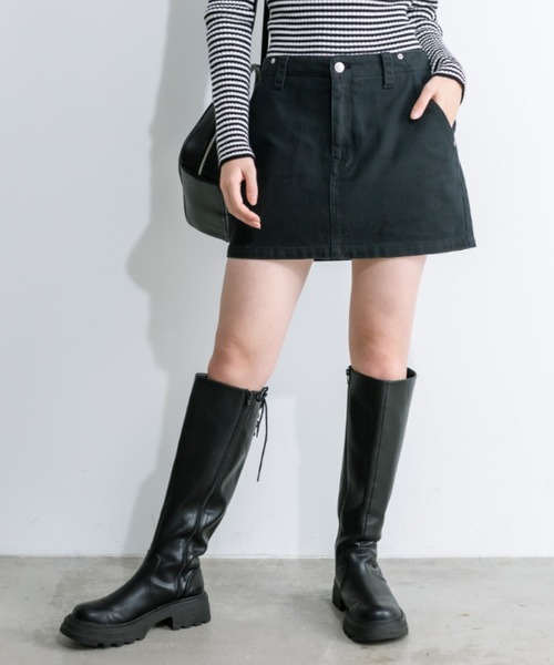 OLIVE des OLIVE（オリーブデオリーブ）の「フリンジデニムミニスカート　1032010140（デニムスカート・レディース・ブルー/ブラック/スミクロ/レオパード・FREE）」の2枚目の写真