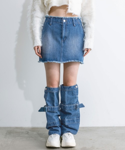 OLIVE des OLIVE（オリーブデオリーブ）の「フリンジデニムミニスカート　1032010140（デニムスカート・レディース・ブルー/ブラック/スミクロ/レオパード・FREE）」の9枚目の写真