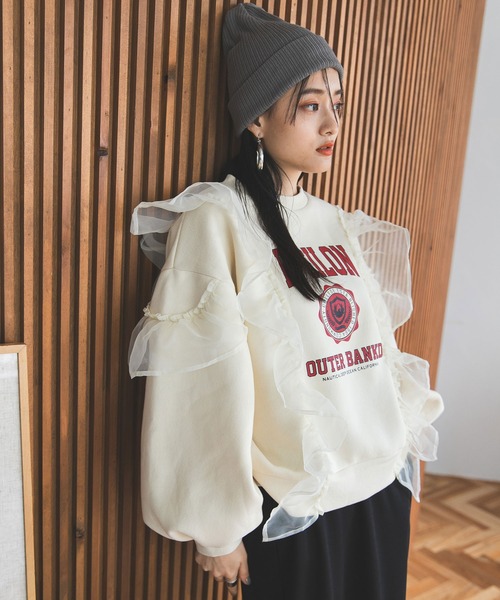 bohmal(ボマール)の「異素材フリル裏起毛スウェット(スウェット・レディース・アイボリー/ブラック・FREE)」の5枚目の写真