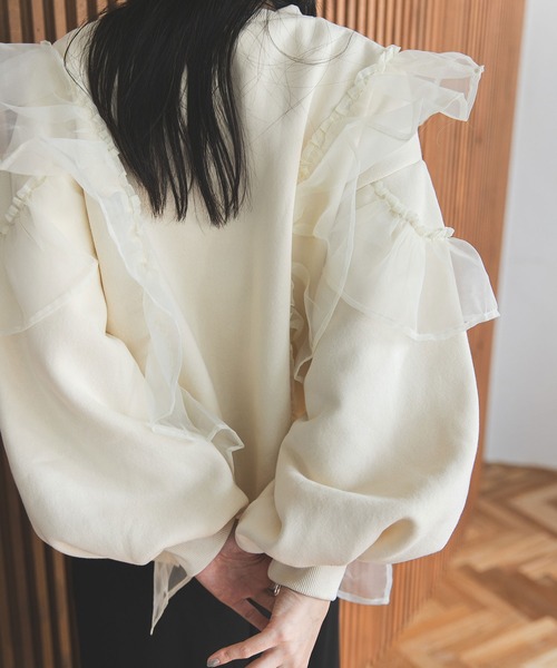 bohmal(ボマール)の「異素材フリル裏起毛スウェット(スウェット・レディース・アイボリー/ブラック・FREE)」の10枚目の写真