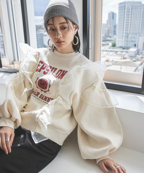 bohmal(ボマール)の「異素材フリル裏起毛スウェット(スウェット・レディース・アイボリー/ブラック・FREE)」の13枚目の写真