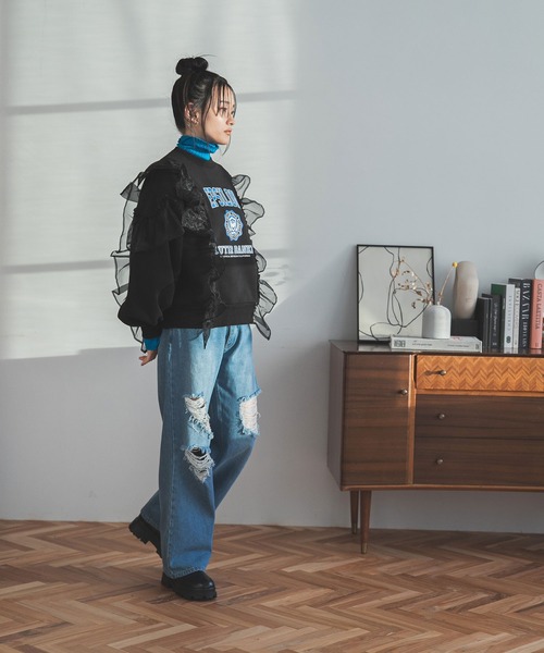 bohmal(ボマール)の「異素材フリル裏起毛スウェット(スウェット・レディース・アイボリー/ブラック・FREE)」の17枚目の写真