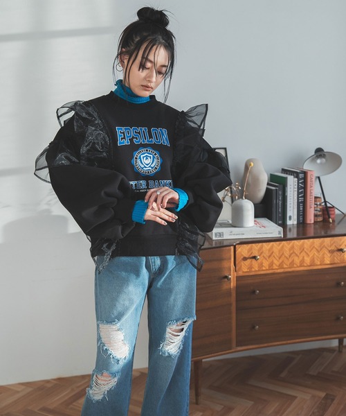 bohmal(ボマール)の「異素材フリル裏起毛スウェット(スウェット・レディース・アイボリー/ブラック・FREE)」の18枚目の写真