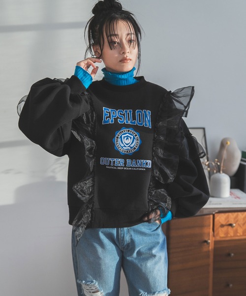 セール】異素材フリル裏起毛スウェット（スウェット）｜bohmal