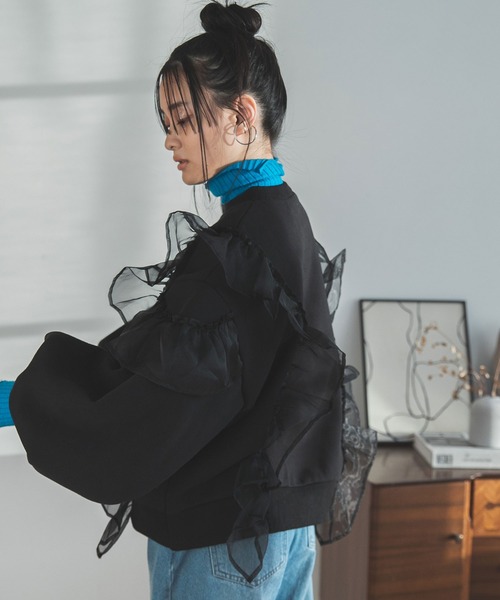 bohmal(ボマール)の「異素材フリル裏起毛スウェット(スウェット・レディース・アイボリー/ブラック・FREE)」の21枚目の写真