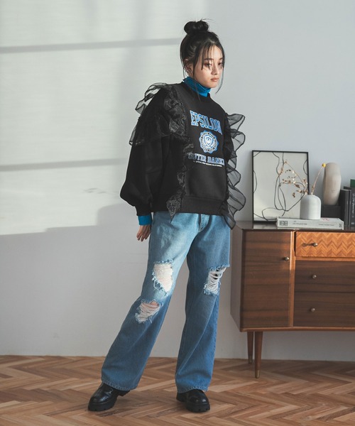 bohmal(ボマール)の「異素材フリル裏起毛スウェット(スウェット・レディース・アイボリー/ブラック・FREE)」の22枚目の写真