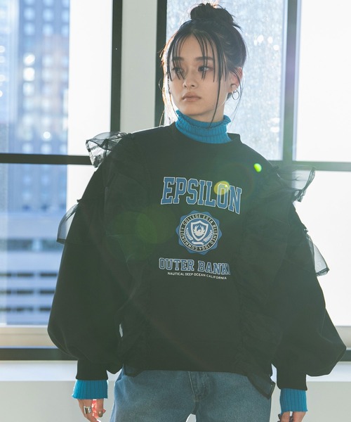 セール】異素材フリル裏起毛スウェット（スウェット）｜bohmal