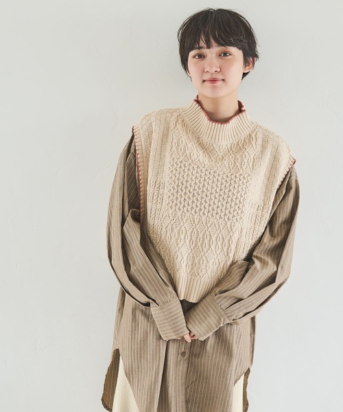 Crisp（クリスプ）の「パターンミックスニットベスト（ベスト・レディース・イエロー/アイボリー・FREE）」の7枚目の写真