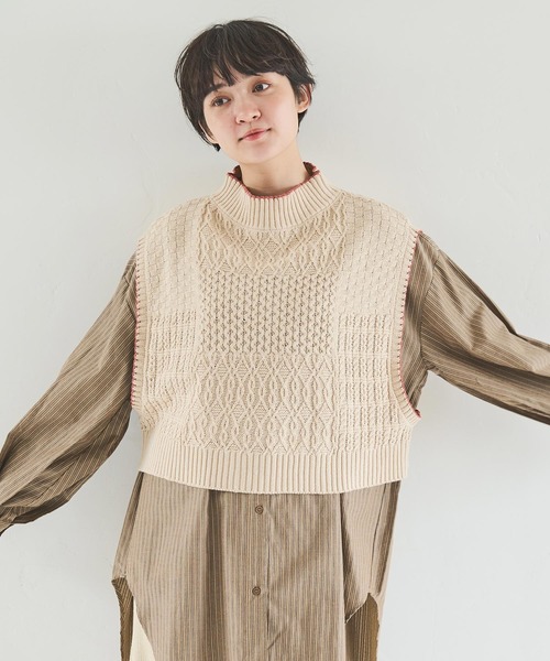 Crisp（クリスプ）の「パターンミックスニットベスト（ベスト・レディース・イエロー/アイボリー・FREE）」の8枚目の写真