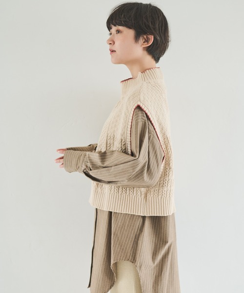 Crisp（クリスプ）の「パターンミックスニットベスト（ベスト・レディース・イエロー/アイボリー・FREE）」の9枚目の写真