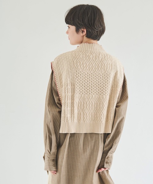 Crisp（クリスプ）の「パターンミックスニットベスト（ベスト・レディース・イエロー/アイボリー・FREE）」の10枚目の写真