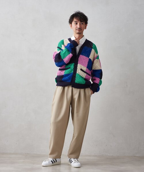 JOURNAL STANDARD relume(ジャーナルスタンダード レリューム)の「CALIFORNIA クロシェアミ ニットカーディガン "PATCHWORK"(カーディガン/ボレロ・メンズ・パープル/グリーン/ボルドー・MEDIUM/LARGE)」の4枚目の写真