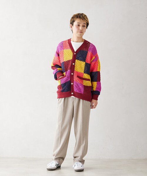 JOURNAL STANDARD relume(ジャーナルスタンダード レリューム)の「CALIFORNIA クロシェアミ ニットカーディガン "PATCHWORK"(カーディガン/ボレロ・メンズ・パープル/グリーン/ボルドー・MEDIUM/LARGE)」の5枚目の写真
