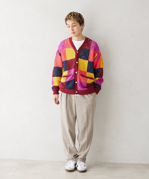 JOURNAL STANDARD relume(ジャーナルスタンダード レリューム)の「CALIFORNIA クロシェアミ ニットカーディガン "PATCHWORK"(カーディガン/ボレロ・メンズ・パープル/グリーン/ボルドー・MEDIUM/LARGE)」の13枚目の写真