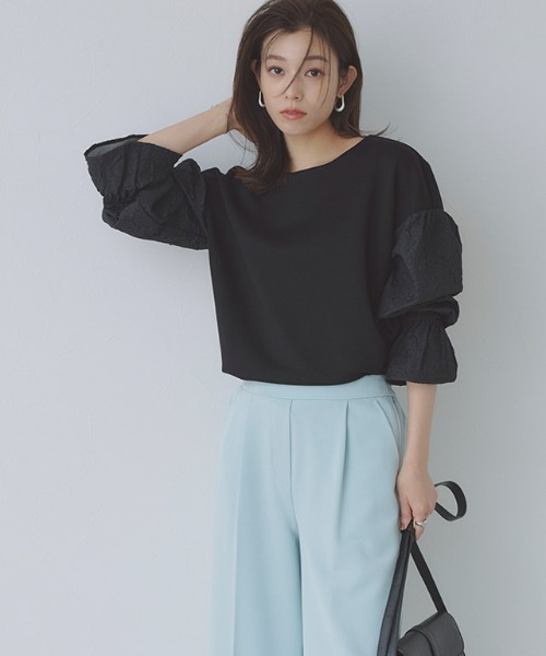 Pierrot(ピエロ)の「袖ジャカードプルオーバー(Tシャツ/カットソー・レディース・ブラック/オフホワイト・M/L)」の9枚目の写真
