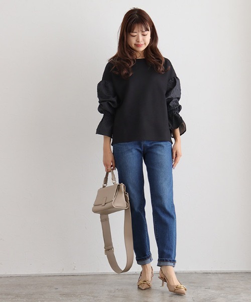 Pierrot(ピエロ)の「袖ジャカードプルオーバー(Tシャツ/カットソー・レディース・ブラック/オフホワイト・M/L)」の12枚目の写真