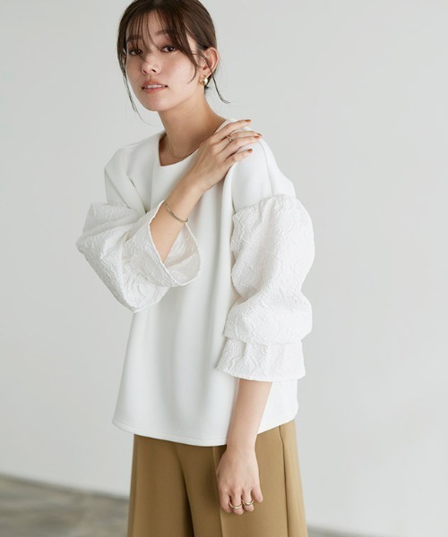 Pierrot(ピエロ)の「袖ジャカードプルオーバー(Tシャツ/カットソー・レディース・ブラック/オフホワイト・M/L)」の16枚目の写真