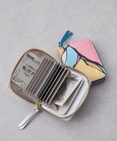 ear PAPILLONNER お札が折れない！本革percheジャバラ折り財布 お札が折れない！本革》ペルケperche/別注ドット柄/ミニ